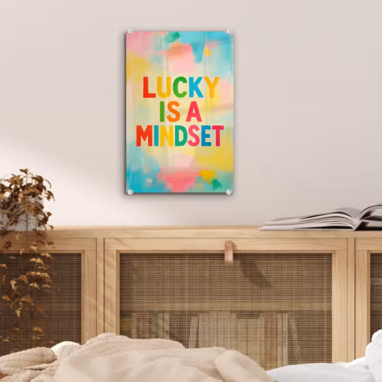 Glas schilderij - Quote - Lucky - Regenboogkleuren — 5