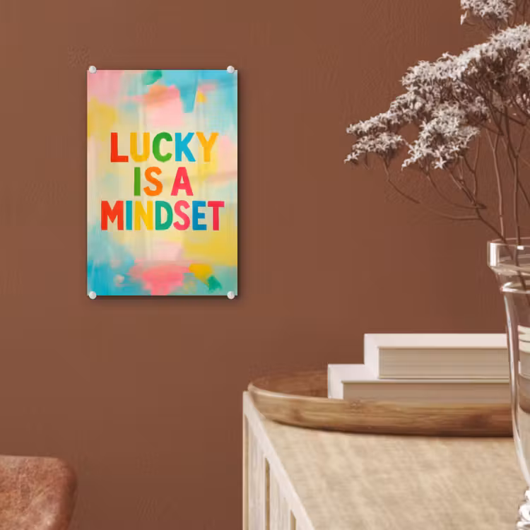 Glas schilderij - Quote - Lucky - Regenboogkleuren — 6