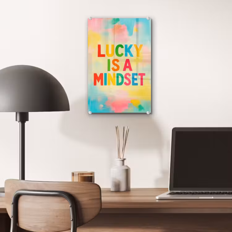 Glas schilderij - Quote - Lucky - Regenboogkleuren — 7