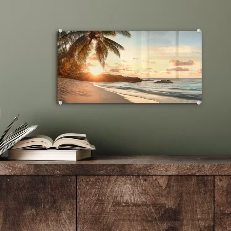 Glas schilderij - Strand - Palmbomen - Oceaan - Zonsondergang — 4