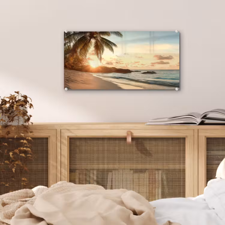 Glas schilderij - Strand - Palmbomen - Oceaan - Zonsondergang — 5