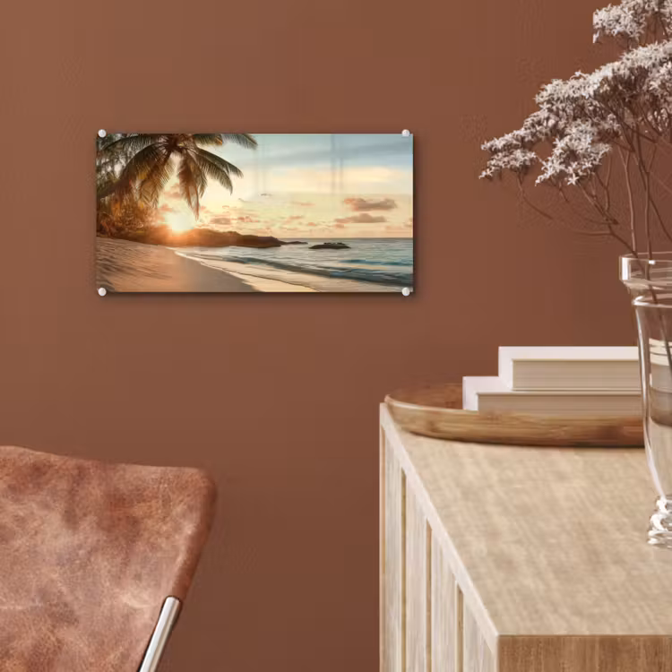 Glas schilderij - Strand - Palmbomen - Oceaan - Zonsondergang — 6