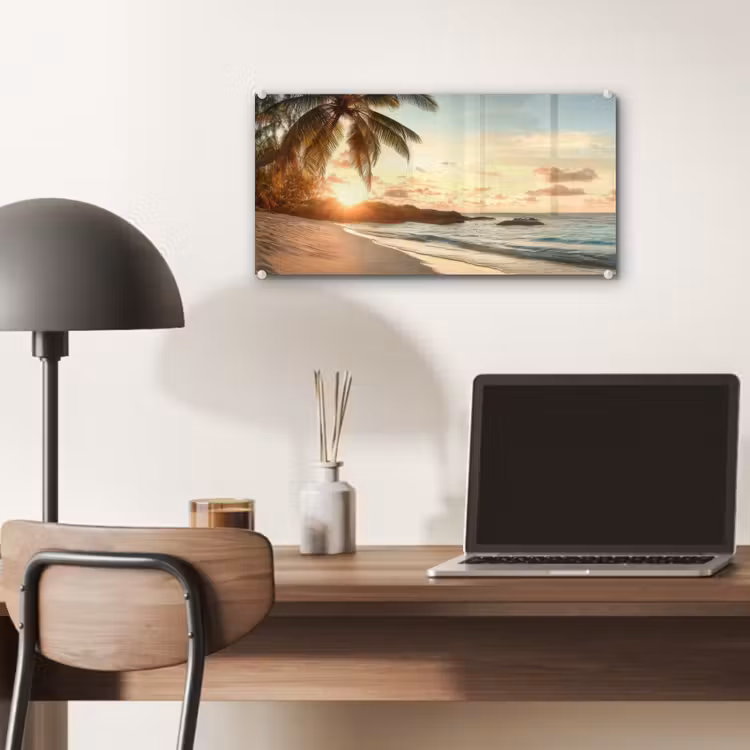 Glas schilderij - Strand - Palmbomen - Oceaan - Zonsondergang — 7