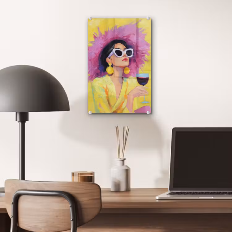 Glas schilderij - Vrouw - Hoed - Paars - Wijn — 7