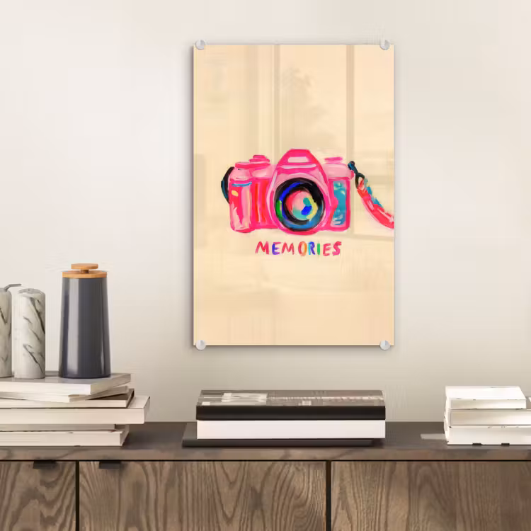 Glas schilderij - Camera - Memories - Roze - Geschilderd — 2