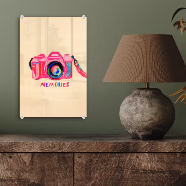 Glas schilderij - Camera - Memories - Roze - Geschilderd — 4