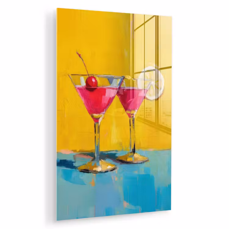Glas schilderij - Glazen - Cocktail - Citroen - Kers — 1