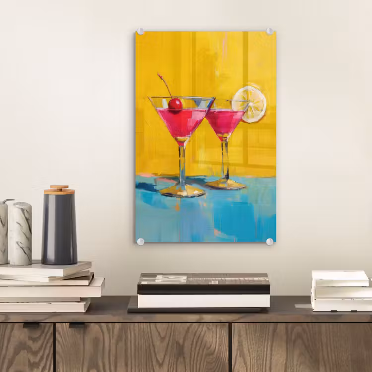 Glas schilderij - Glazen - Cocktail - Citroen - Kers — 2