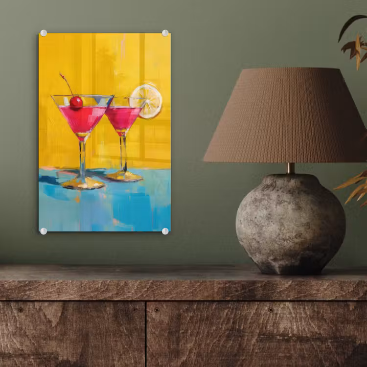 Glas schilderij - Glazen - Cocktail - Citroen - Kers — 4