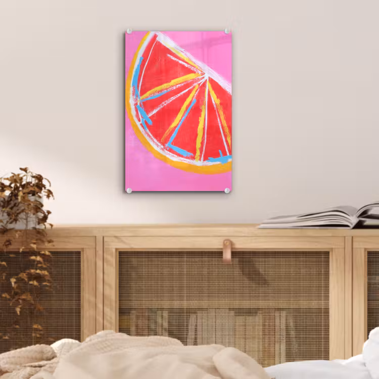 Glas schilderij - Grapefruit - Geschilderd - Roze - Strepen — 5