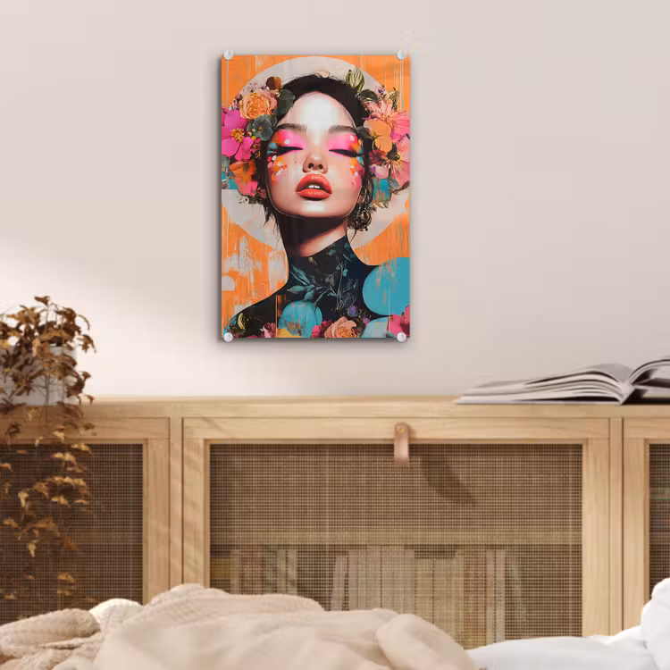 Glas schilderij - Portret - Vrouw - Abstract - Bloemen — 5