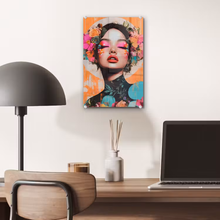 Glas schilderij - Portret - Vrouw - Abstract - Bloemen — 7