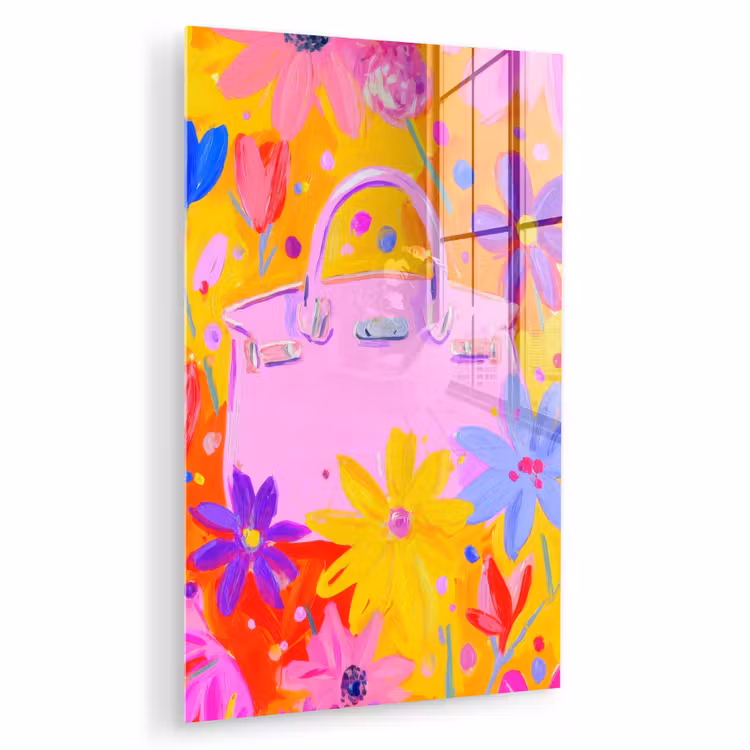 Glas schilderij - Tas - Roze - Bloemen — 1