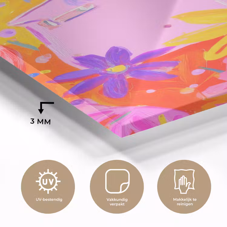 Glas schilderij - Tas - Roze - Bloemen — 3