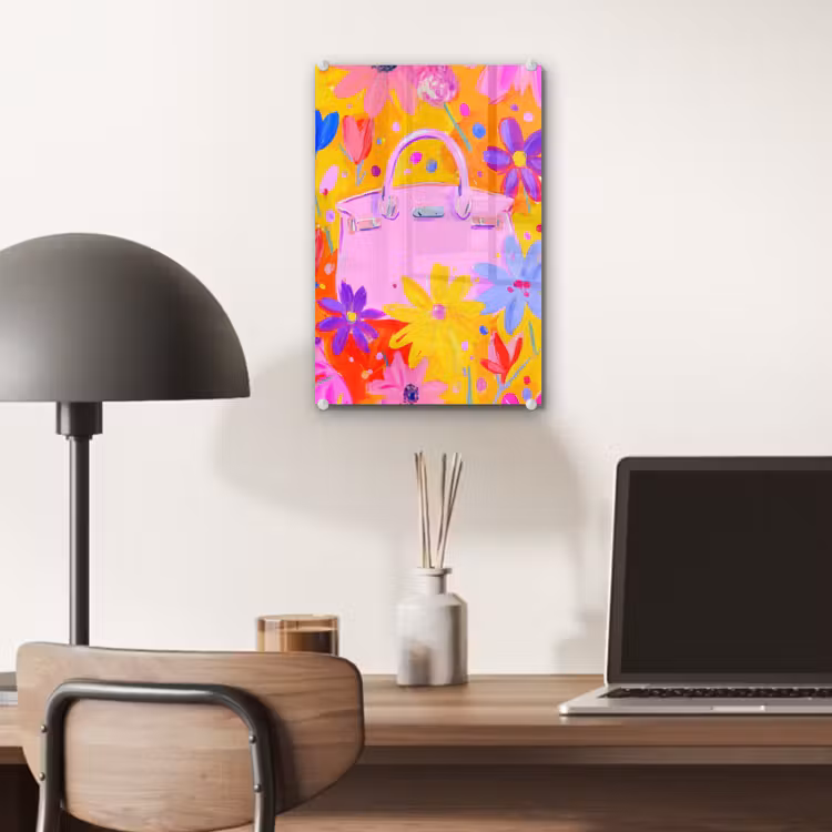 Glas schilderij - Tas - Roze - Bloemen — 7