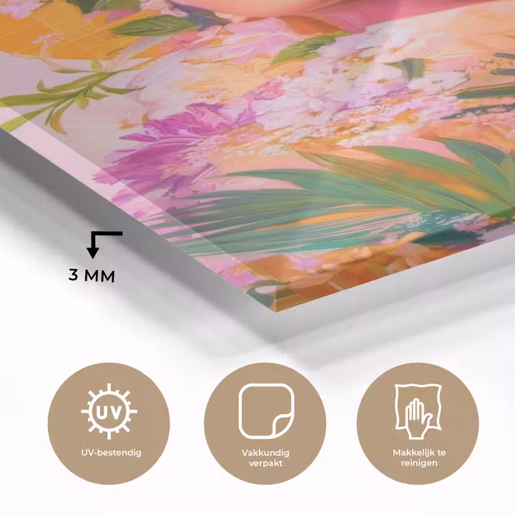 Glas schilderij - Vrouw - Abstract - Cirkel - Bloemen — 3