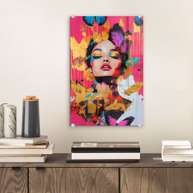 Glas schilderij - Vrouw - Abstract - Kleurrijk — 2