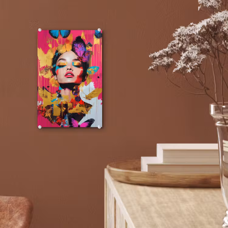 Glas schilderij - Vrouw - Abstract - Kleurrijk — 6