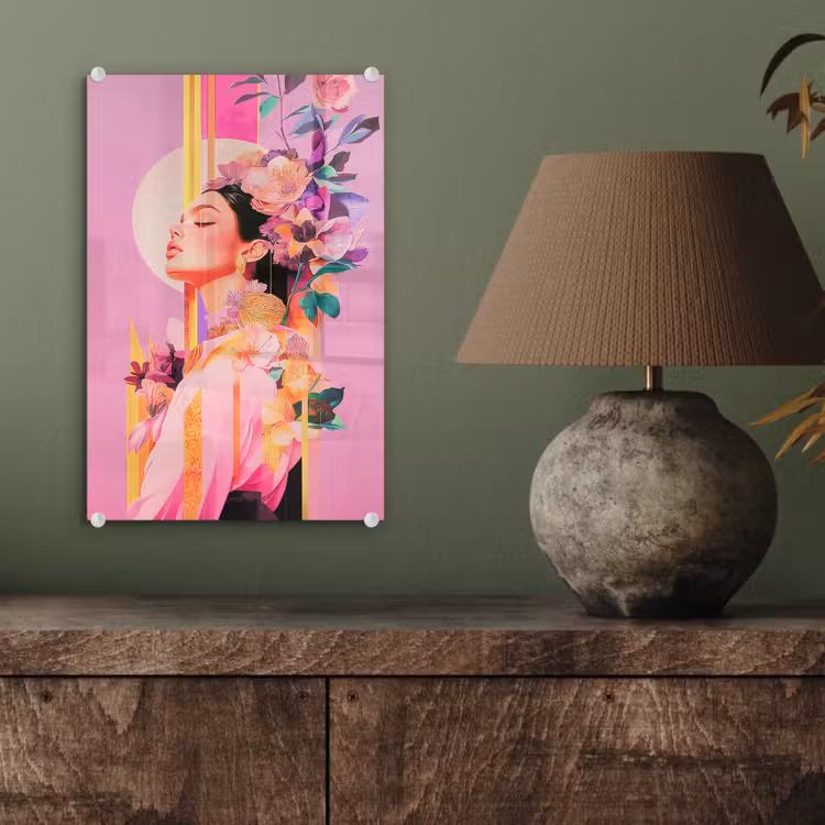 Glas schilderij - Vrouw - Bloemen - Paars - Abstract — 4