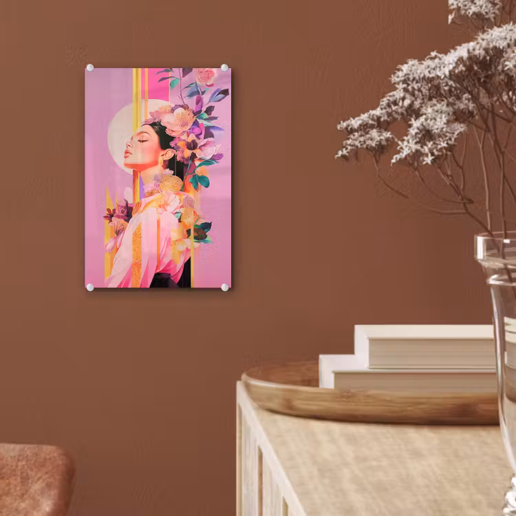 Glas schilderij - Vrouw - Bloemen - Paars - Abstract — 6