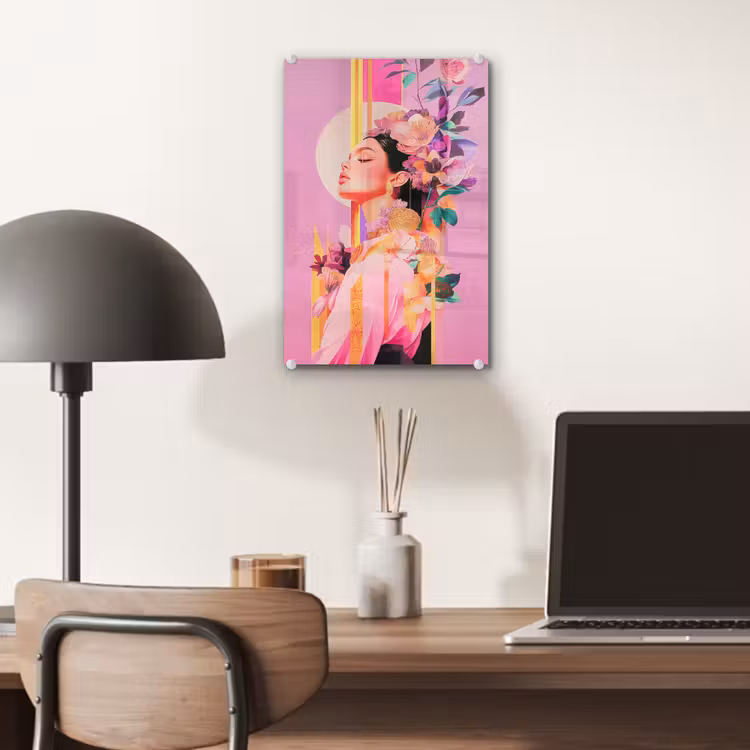 Glas schilderij - Vrouw - Bloemen - Paars - Abstract — 7