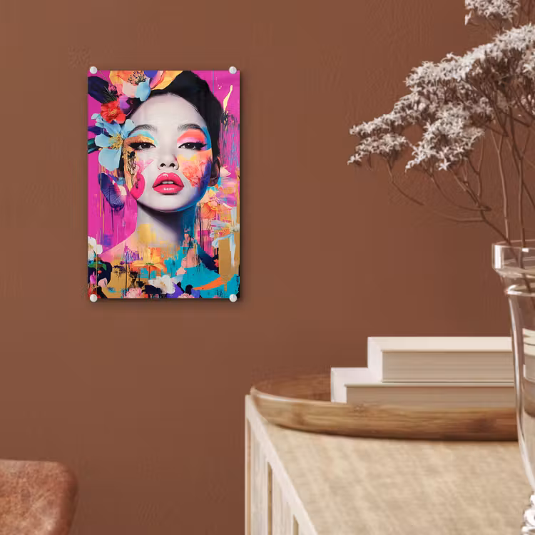 Glas schilderij - Vrouw - Portret - Abstract - Paars — 6