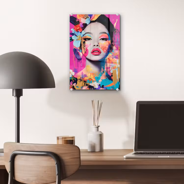 Glas schilderij - Vrouw - Portret - Abstract - Paars — 7