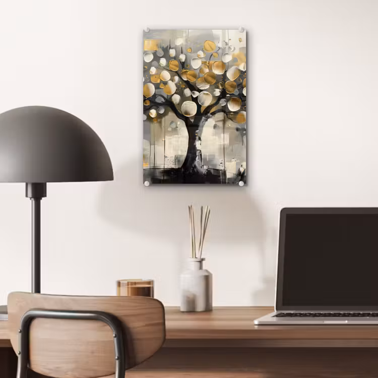 Glas schilderij - Boom - Abstract - Beige - Goud - Zwart — 7