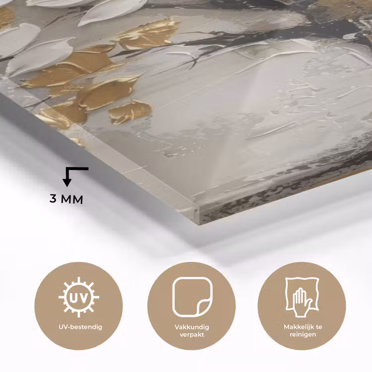 Glas schilderij - Boom - Beige - Grijs - Goud - Abstract — 3