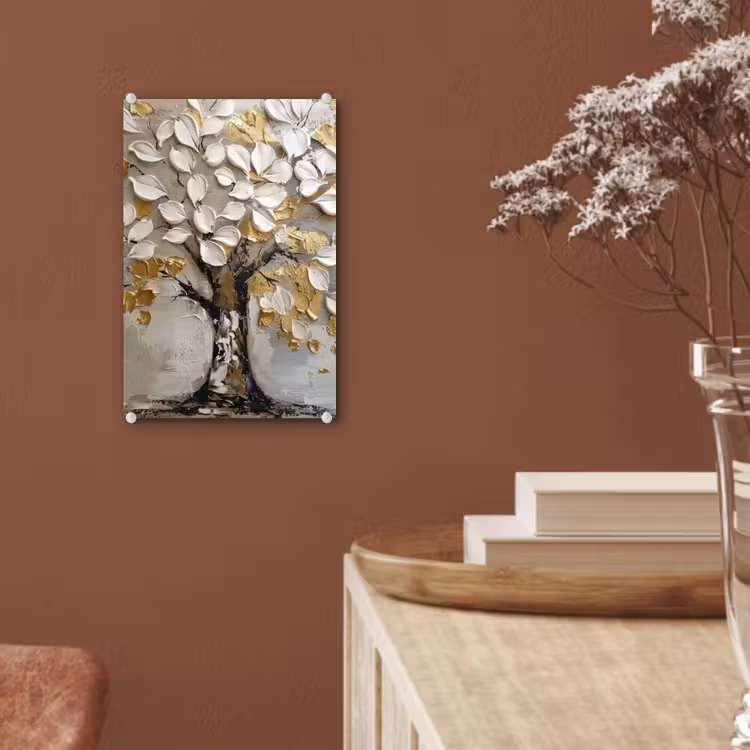 Glas schilderij - Boom - Beige - Grijs - Goud - Abstract — 6