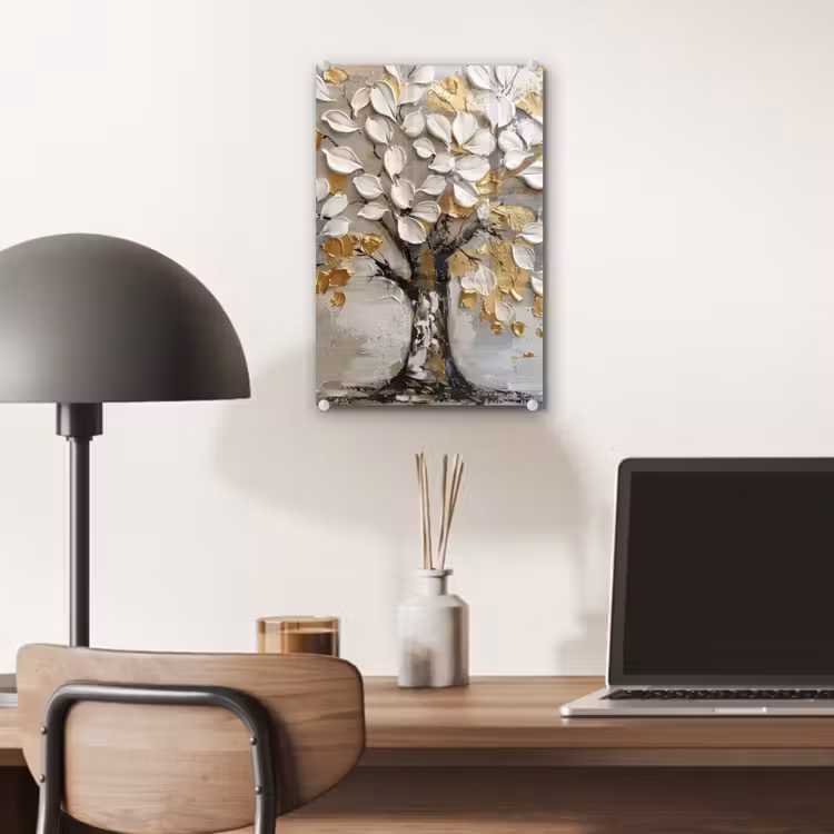 Glas schilderij - Boom - Beige - Grijs - Goud - Abstract — 7