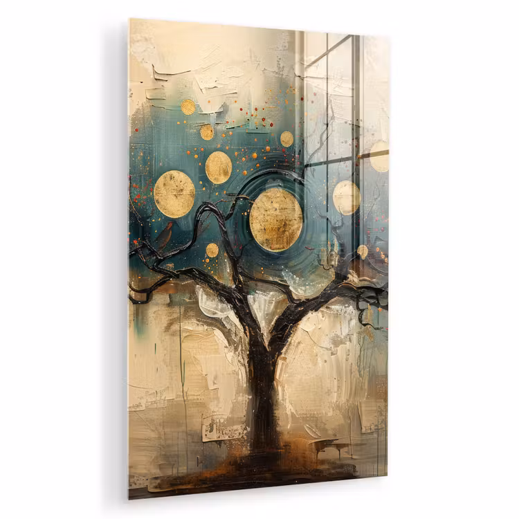 Glas schilderij - Boom - Kunst - Maan - Watercolor — 1