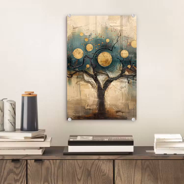 Glas schilderij - Boom - Kunst - Maan - Watercolor — 2