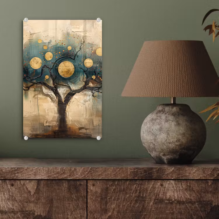 Glas schilderij - Boom - Kunst - Maan - Watercolor — 4