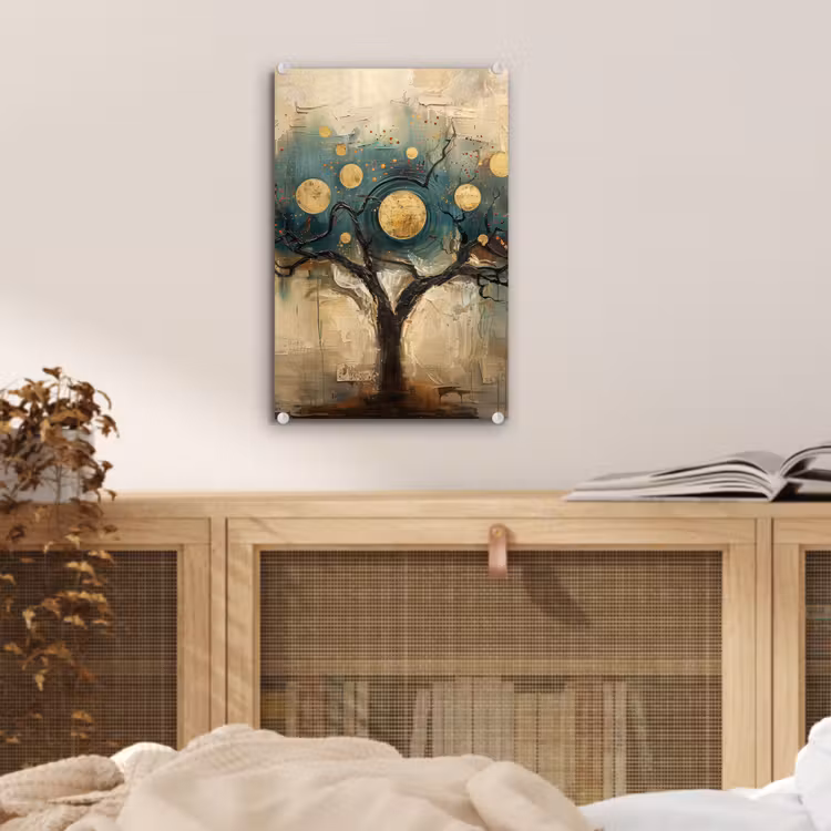 Glas schilderij - Boom - Kunst - Maan - Watercolor — 5