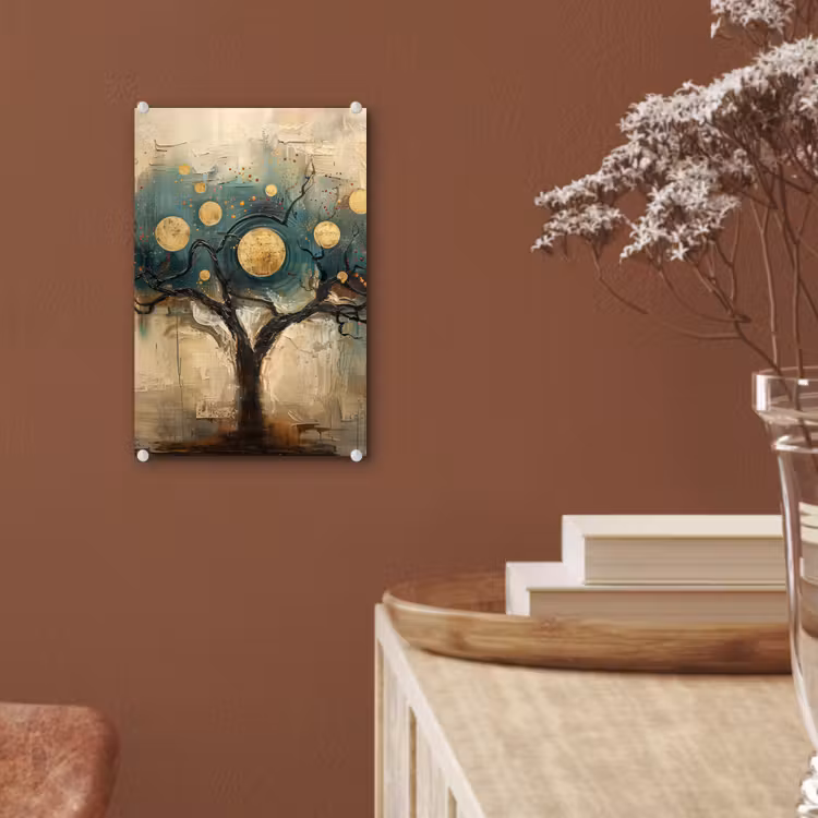 Glas schilderij - Boom - Kunst - Maan - Watercolor — 6