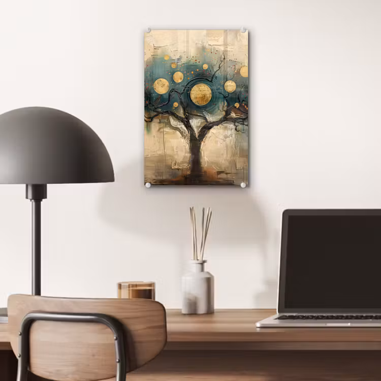 Glas schilderij - Boom - Kunst - Maan - Watercolor — 7