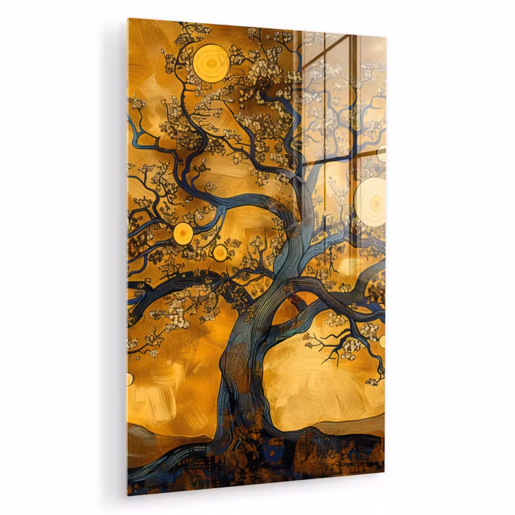 Glas schilderij - Boom - Levensboom - Abstract - Goud — 1