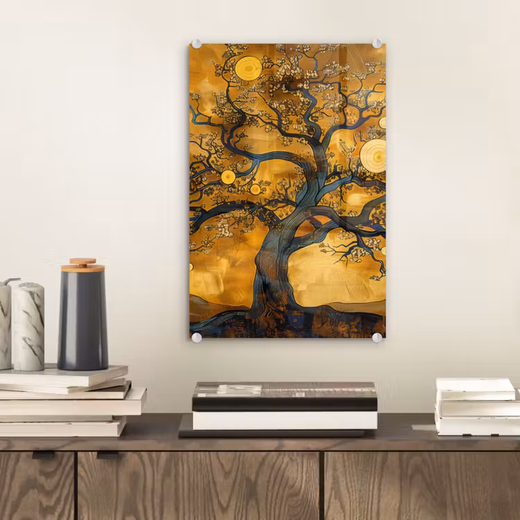 Glas schilderij - Boom - Levensboom - Abstract - Goud — 2