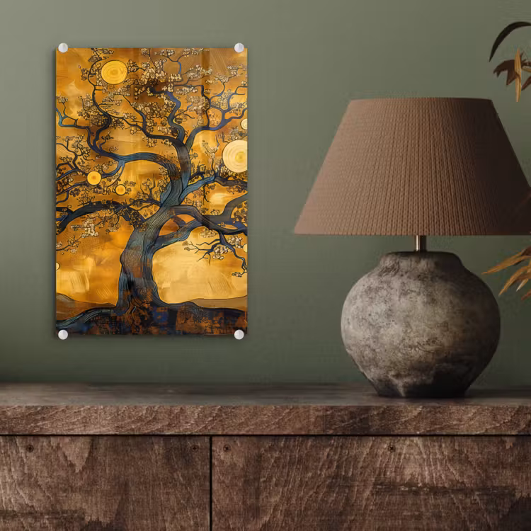 Glas schilderij - Boom - Levensboom - Abstract - Goud — 4