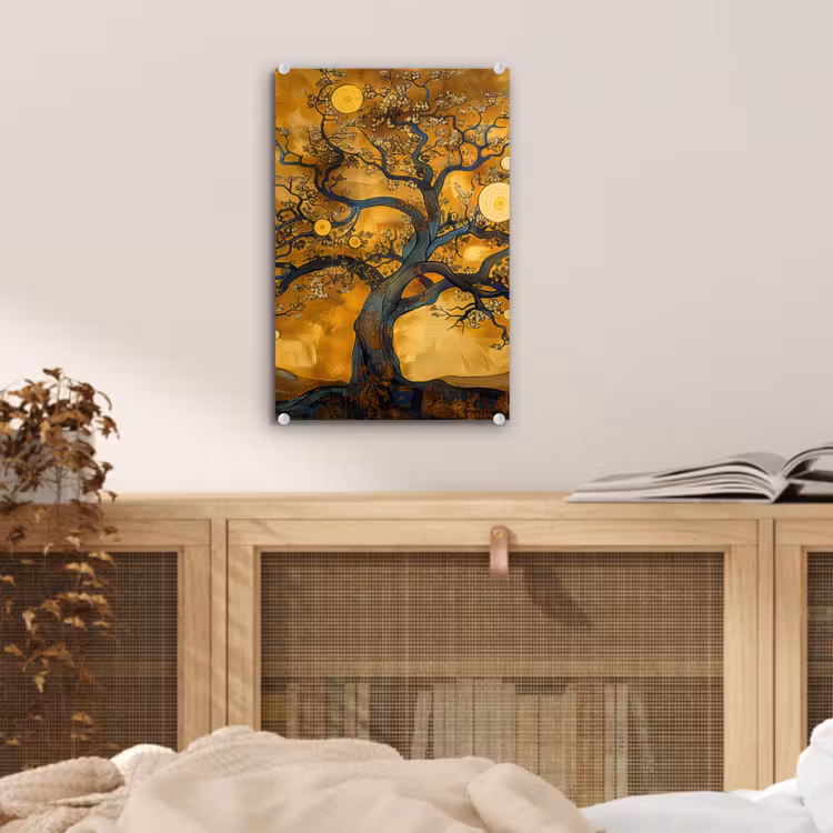 Glas schilderij - Boom - Levensboom - Abstract - Goud — 5