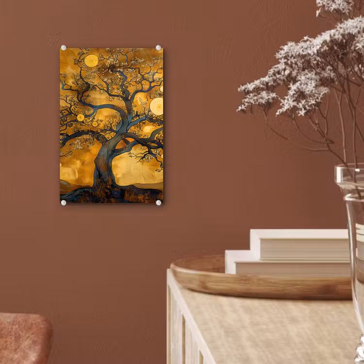 Glas schilderij - Boom - Levensboom - Abstract - Goud — 6