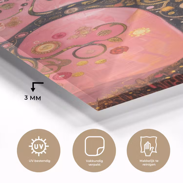 Glas schilderij - Boom - Levensboom - Roze - Goud — 3