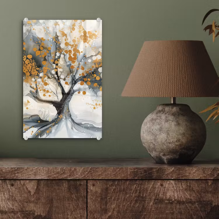 Glas schilderij - Boom - Modern - Abstract - Goud - Zwart - Wit — 4