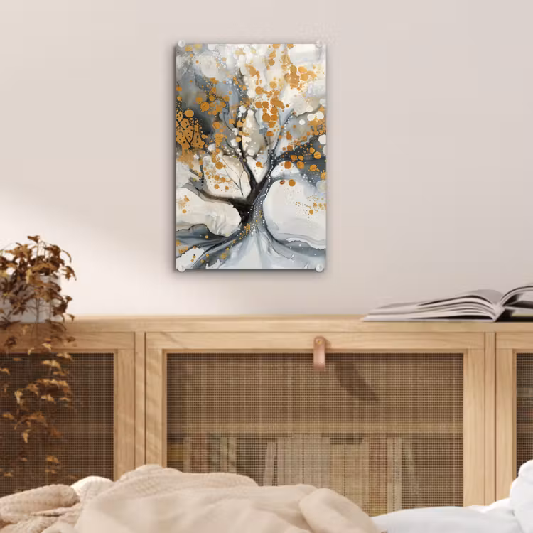 Glas schilderij - Boom - Modern - Abstract - Goud - Zwart - Wit — 5