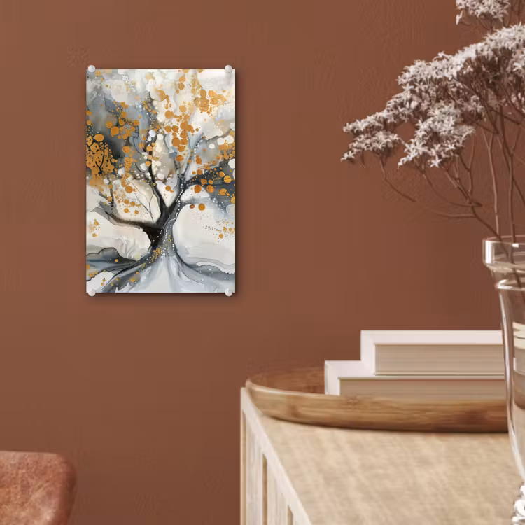 Glas schilderij - Boom - Modern - Abstract - Goud - Zwart - Wit — 6