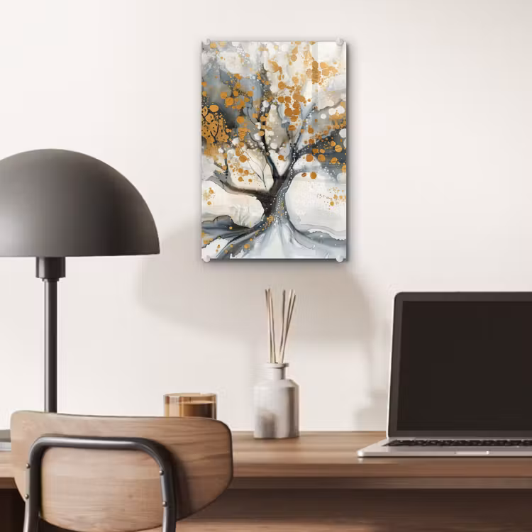 Glas schilderij - Boom - Modern - Abstract - Goud - Zwart - Wit — 7