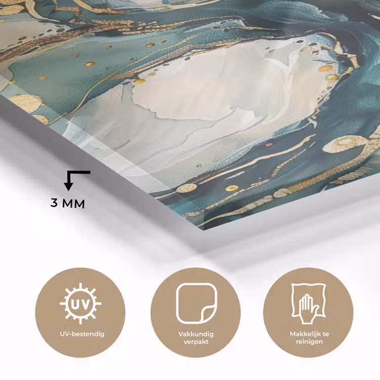 Glas schilderij - Boom - Modern - Verflook - Turquoise - Goud — 3