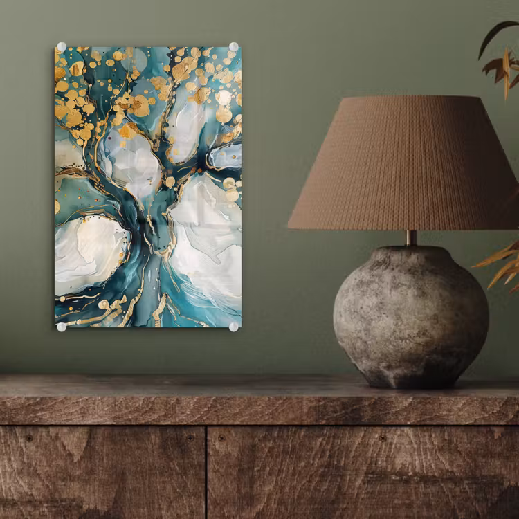 Glas schilderij - Boom - Modern - Verflook - Turquoise - Goud — 4