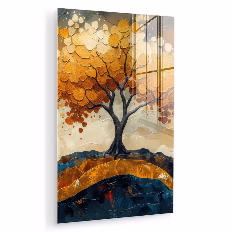 Glas schilderij - Boom - Natuur - Goud - Modern — 1